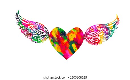 colored heart with wings. Vector illustration