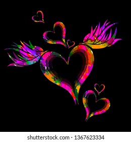 colored heart with wings. Vector illustration