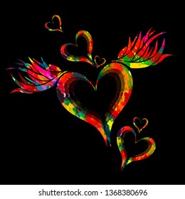 colored heart with wings. Vector illustration