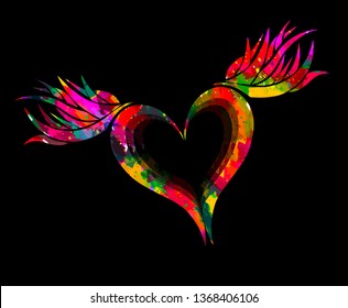 colored heart with wings. Vector illustration