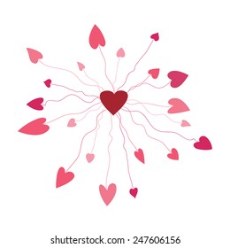 Colored hearts hanging on strings. Vector illustration
