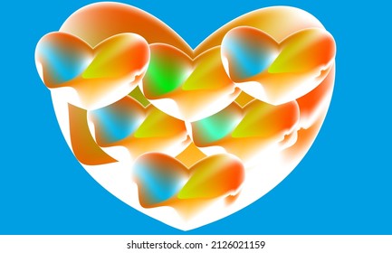 Colored hearts on a blue background. heart texture. heart background