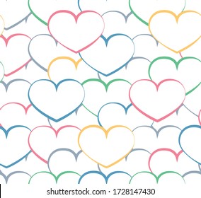 Corazón de colores sobre un fondo blanco, patrón sin fisuras. Patrón de amor para el fondo, envoltura. Vector de fondo.