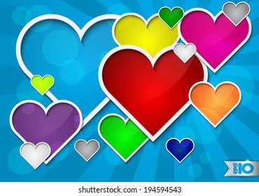 Colored hearts on a white background