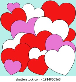 Colored hearts with pastel background