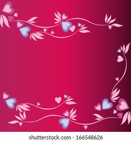 colored hearts in a pink background with branches