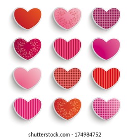 Colored hearts set on the grey background. Eps 10 vector file.