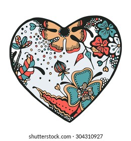 Colored hearts in the style of doodle.