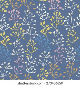 Colored herbs on blue background - vector seamless pattern
