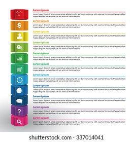 Colored Hexagonal Prism 3D with Business Icon, Text Information, 11 Options, Vector Illustration