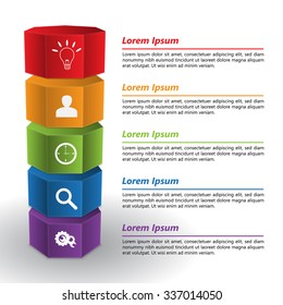 Colored Hexagonal Prism 3D with Business Icon, Text Information, 5 Options, Vector Illustration
