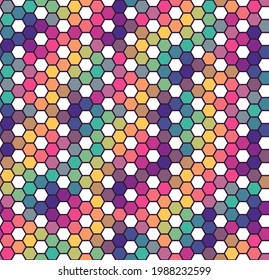 Hexagones coloreados, patrón sicodélico-abstracto geométrico sin costuras. Fondo vectorial para tela, textil, papel pintado, afiches, papel de envoltura de regalo, servilletas, manteles, pijamas. Imprimir para niños