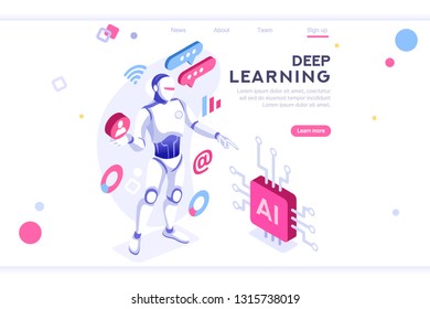 Colored hi integrated scientific innovative machine. Innovation, clever brain, artificial intelligence. Banner between white background, between empty space. 3d images isometric vector illustrations.