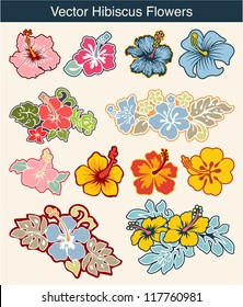 Colored hibiscuses vector set