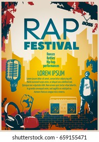 Colored Hip Hop Poster Or Flyer With Headline Rap Festival In Modern Style Vector Illustration