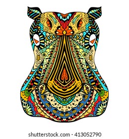 Colored Hippo zentangle head, vector illustration image