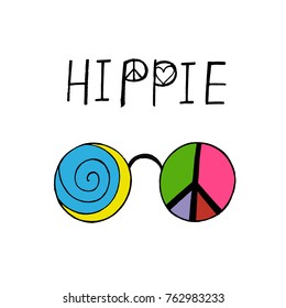 Colored Hippy Glasses. Hippie Text.