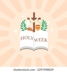 Afiche de la Semana Santa de color con iconos religiosos Vector