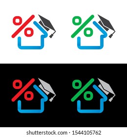 Colored home logo concept with percent and graduation cap icon 