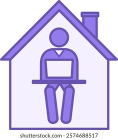 Colored Home Office Icon. Vector Icon. Man Working on Laptop at Home. Freelance, Remote Work. Office Concept