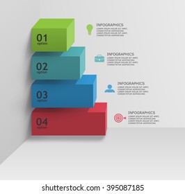 Colored horizontal columns of achievement at each stage. Vector diagram template