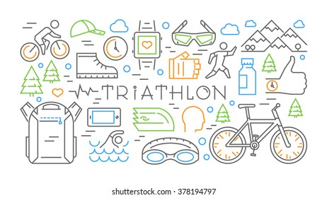 Colored horizontal line banner triathlon. Vector sport concept. Vector label for t-shirts.