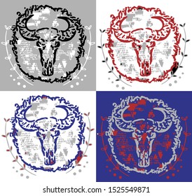 Colored horned ox head skeleton pattern vector print For kids and boy fashion