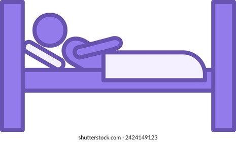 Colored Hostel Icon. Vector Icon of Sleeping Man in Bed with Blanket and Pillow. Travel and Vacation Concept