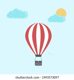 Colored hot air balloon in the sky. Vector illustration