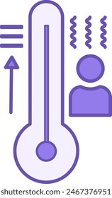 Colored Hot Weather Icon. Vector Icon of High Temperature on Thermometer and Person. Season. Summer Concept