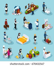 Colored Hotel Service Isometric Icon Set Providing Successful Customer Service For Guest Experience Vector Illustration