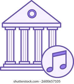 Colored House Music Icon. Vector Illustration. Concert Building and Musical Note. Music Concept
