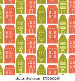 Colored house seamless pattern. Flat vector illustration. House sign template.