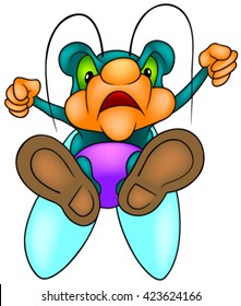 Colored Housefly on white background, 3D illustration