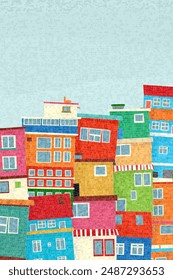 Colored houses of a favela. Graphic art vector mosaic