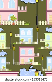Colored houses seamless pattern