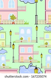 Colored houses seamless pattern