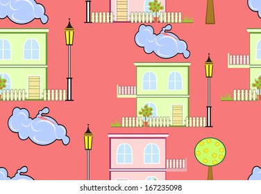 Colored houses seamless pattern