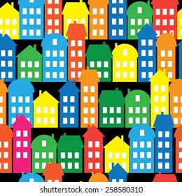 colored houses seamless pattern