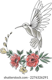 farbiger Kolibris mit floralem Rahmen