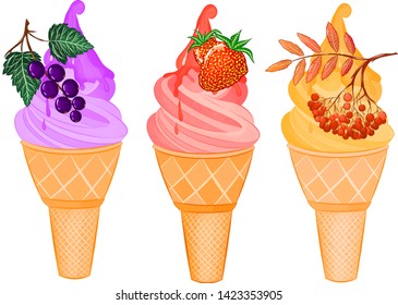 colored ice cream with berries set