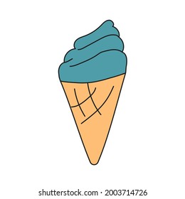 Colored ice cream cone. Isolated flat vector illustration on white background. Flat design