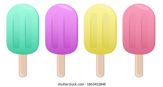 colored ice cream on a stick, eskimo, popsicles, vector set of elements in flat style