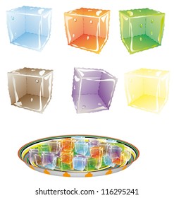 Colored Ice cube. Set colorful ice cubes, eps10. Illustration of Ice cube in different colors on white background