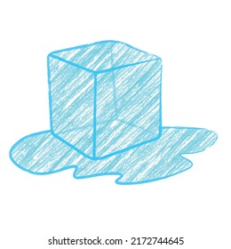 Colored ice cube water draw and paint with a colored pencil for kid isolate vector on a white background.