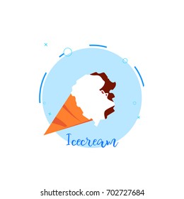 Colored icecream logo on blue background. circle button