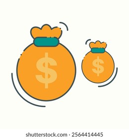Colored icon of big and small money bags. Vector illustration. Suitable for web, social media, etc.
