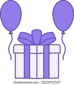 Ícone colorido Aniversário. Ícone de vetor. Laptop, Presente com Arco e Balões. Conceito de feriado e festa