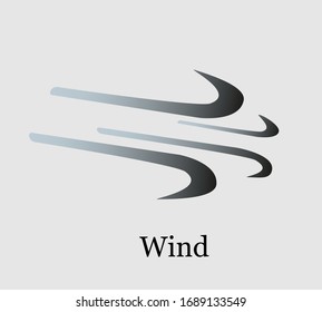 
icono de color de un viento soplante, sobre un fondo gris con una inscripción debajo
