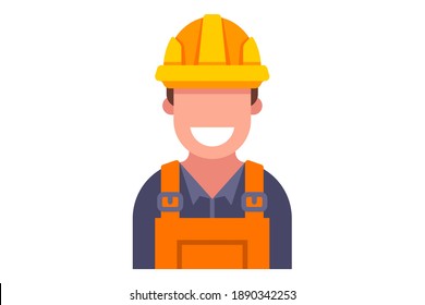 colored icon of the builder in overalls. flat vector illustration isolated on white background.